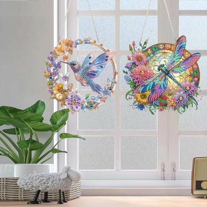 AIBOERL Diamond Art Hanging Kit for Adult,Special Shaped Rhinestone,Double Sided 5D DIY Acrylic Diamond Art Painting Window Pendants Home Garden Wall Hanging Kits Hanging Ornament (2 Pack Bird)