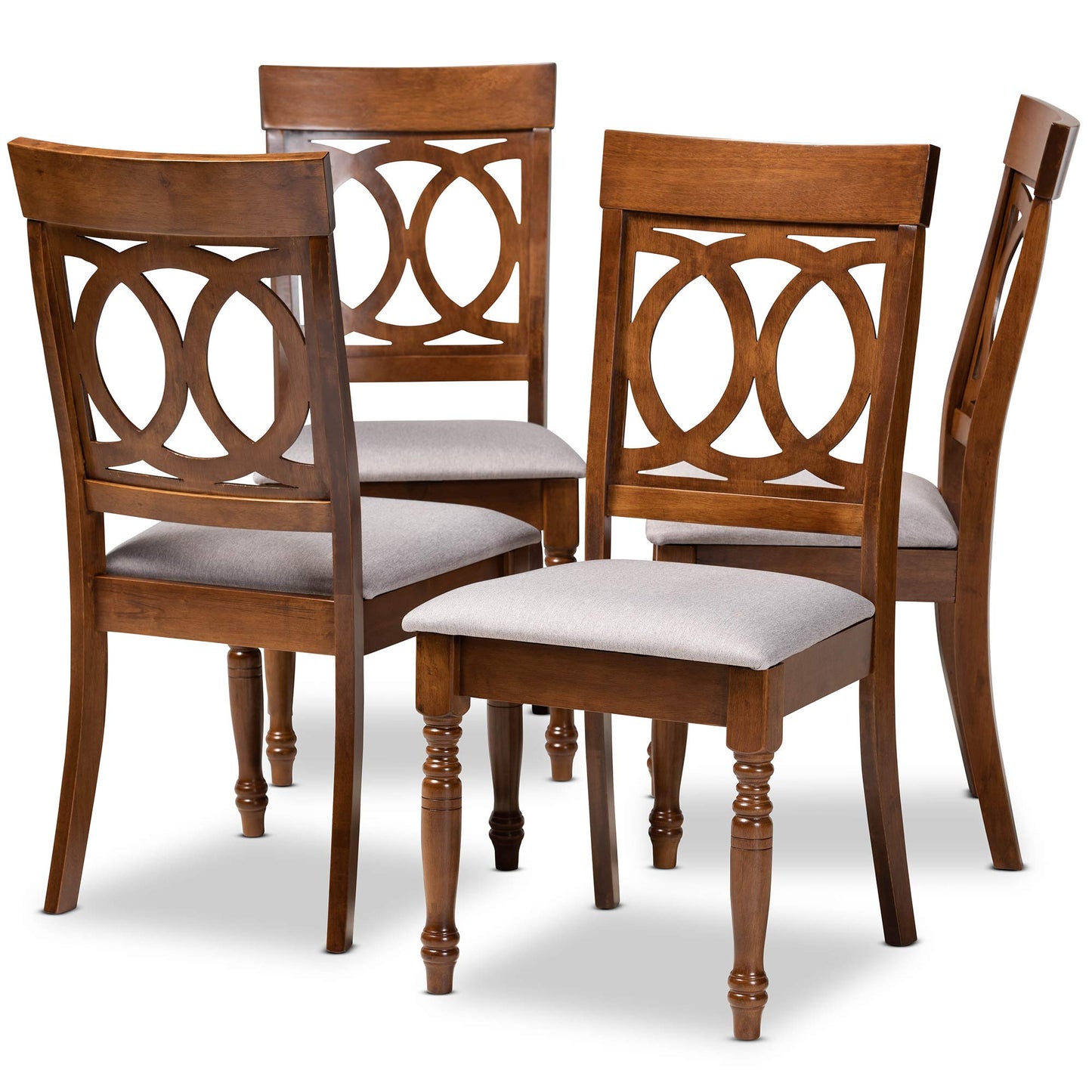 Baxton Studio Lucie 4-Piece Dining Chair Set - Grey Fabric Upholstered With Walnut Brown Finished Wood