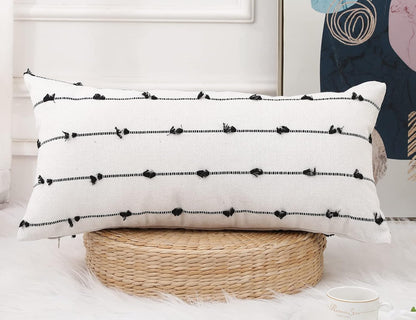 14 28 Inch 1 Pack NUYECY Boho Long Lumbar Pillow Covers x Black, Classic Striped Pattern Cotton Decorative Pillow Cover