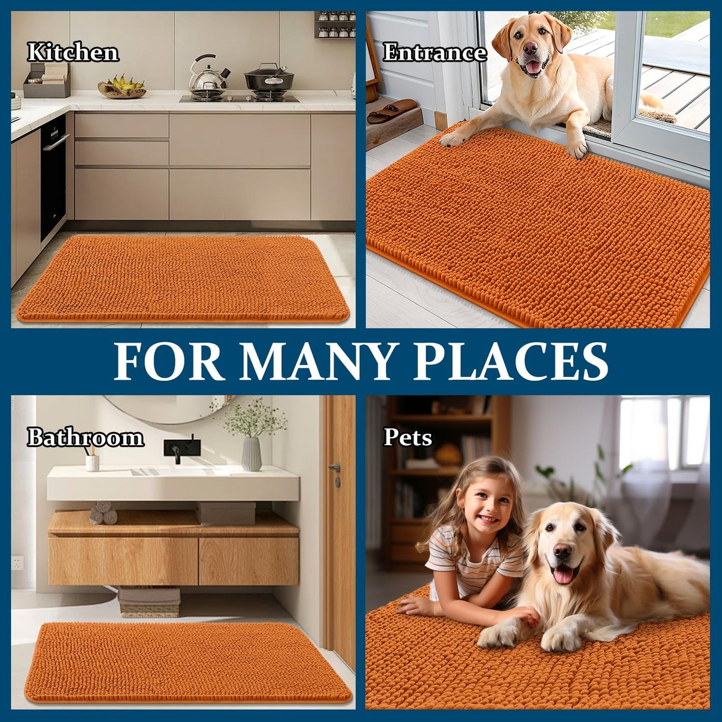OLANLY Dog Door Mat - Absorbent Non-Slip Chenille Mat for Muddy Paws | 70x24 Inches, Quick Dry Clay Color