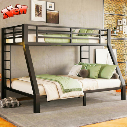AOOMEEC Higher Quality & Stronger Metal Bunk Bed Twin XL Over Queen Size Bunkbed, Thickened Heavy Duty More Stable Safer Black Steel Bunk Queen Bed Frame (Easier to Assemble) (Twin XL Over Queen)