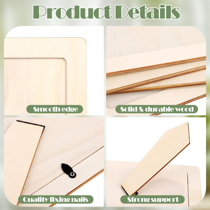 Fovths 10 Pcs Wooden Picture Frames for Crafts, 4 x 6 Inch DIY Wood Frames with Gem Stickers Acrylic Paint Brushes Palette, Unfinished Wood Photo Frame for DIY Painting Arts Projects Decorate