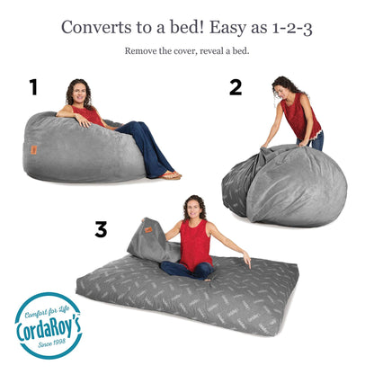 CordaRoy's Chenille Bean Bag Chair, Convertible Chair Folds from Bean Bag to Lounger, As Seen on Shark Tank, Charcoal - Queen Size