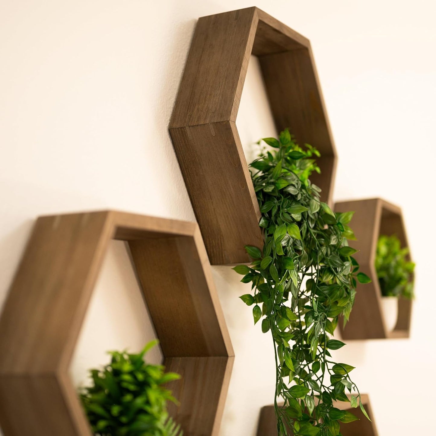 Set 4 Large Hexagon Floating Shelves of Honeycomb Shelf, Crystal Display Shelf, Wood Hexagon Wall Shelves, Farmhouse