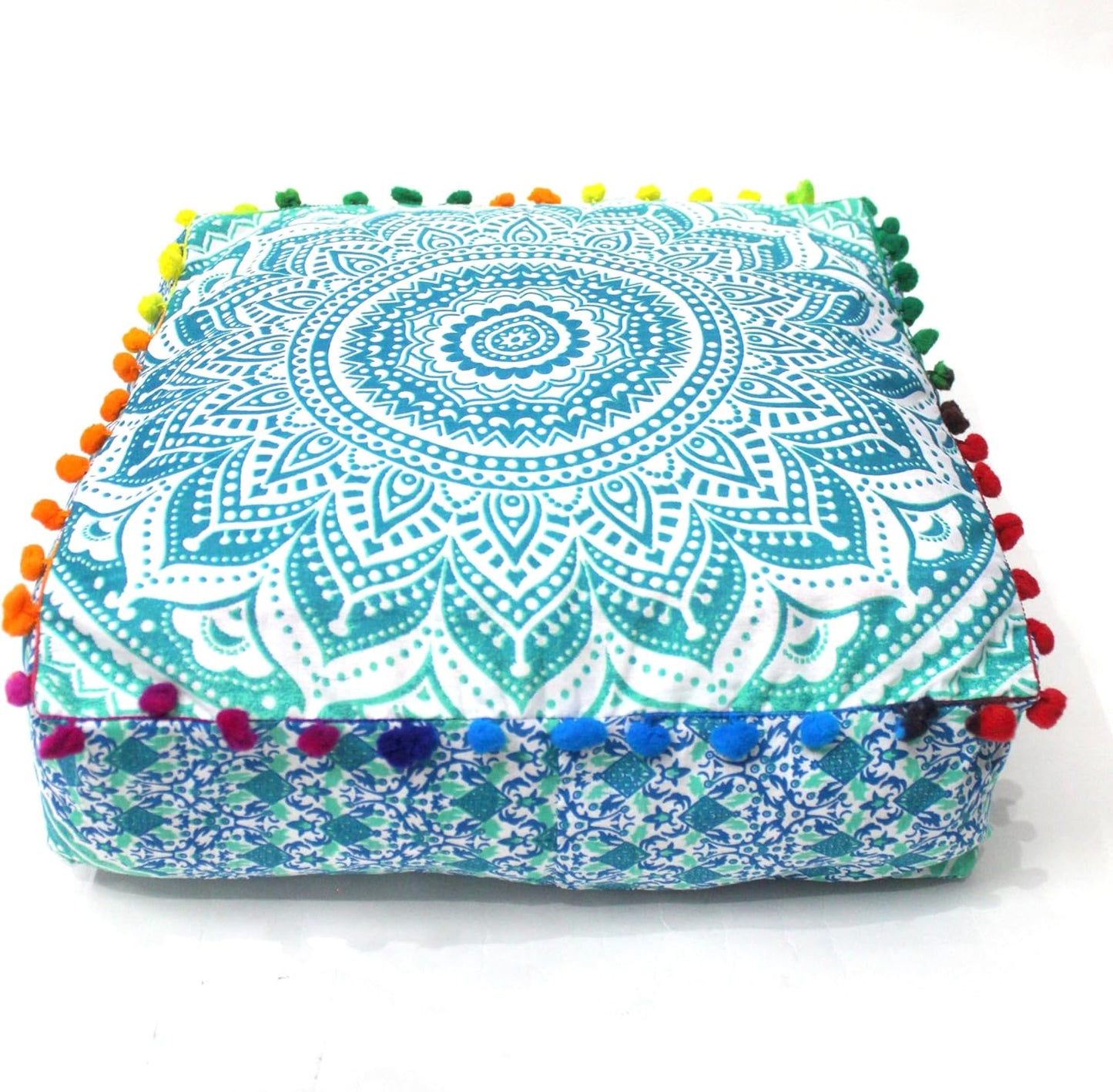 16" CRAFT KALA Green Ombre Large Hippie Mandala Meditation Floor Ottoman Pillow Cushion Pouf Cover Square Poufs
