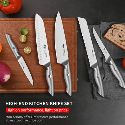 MAD SHARK Kitchen Knife Set, 5PCS Sharp Ultra Chef Knife Set, High Carbon Stainless Steel Knives Set with Ergonomic Handle, Professional Kitchen Knives Sets, Gift Box Packaging