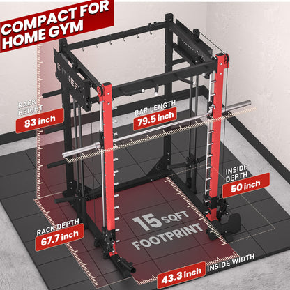 RitKeep PMAX-4750 Smith Machine with Jammer Arms and Leg Press Board, Adjustable 1:1 and 2:1 Pulley Ratios, 1800 LB Capacity,Multi-Function Commercial and Home Gym Equipment for Strength Training