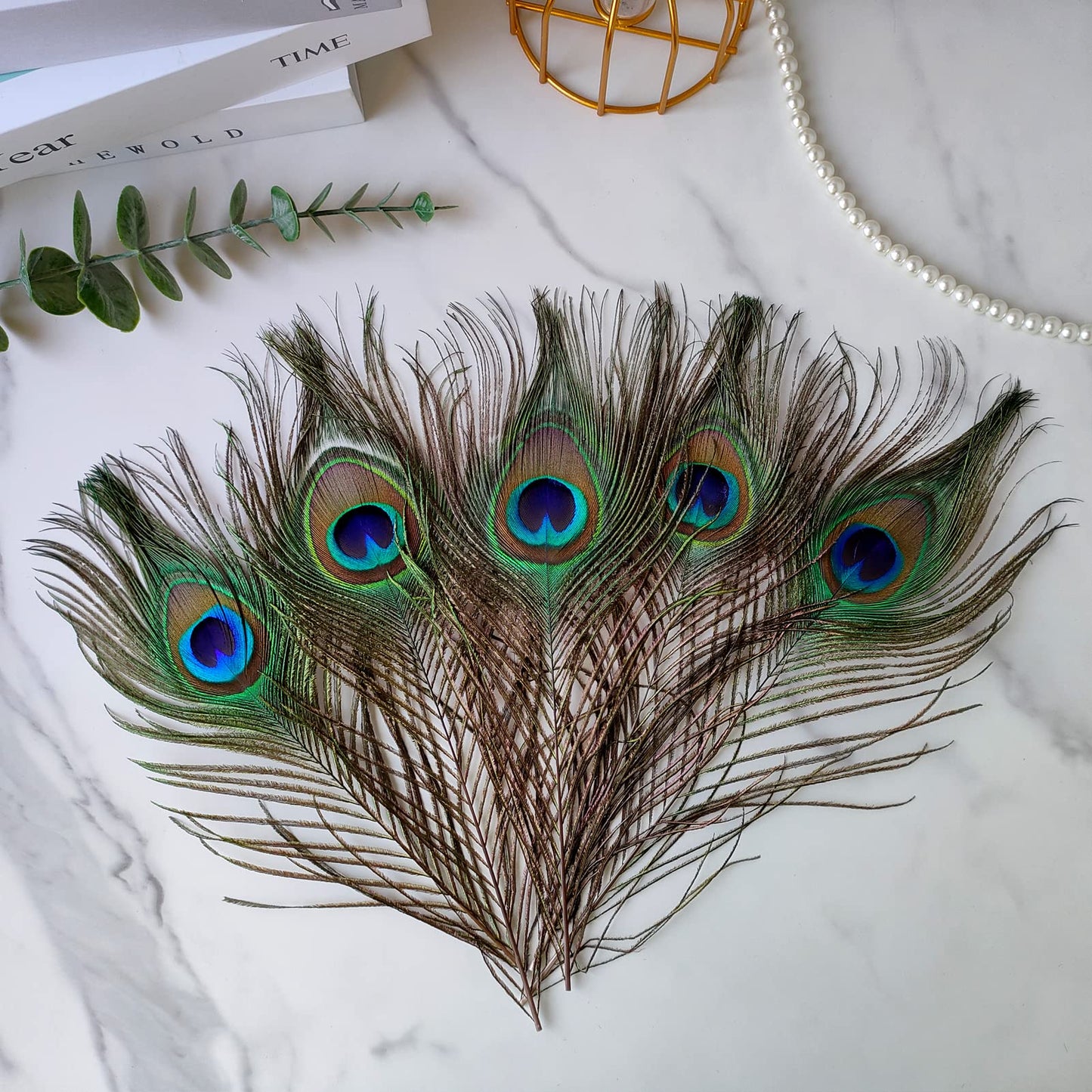 THARAHT 120pcs Peacock Feather Natural in Bulk 10-12 inch 25-30cm for Craft Vase Wedding Home Party Christmas Day Decoration Peacock Feathers