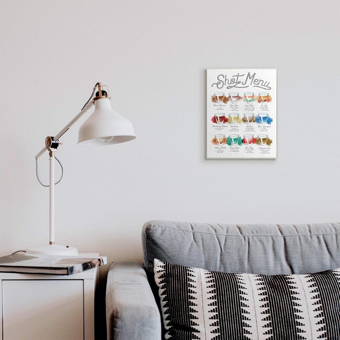 Stupell Industries Cocktail Shot Menu Wall Plaque, 10 x 15, Off-White, Designed by Daphne Polselli