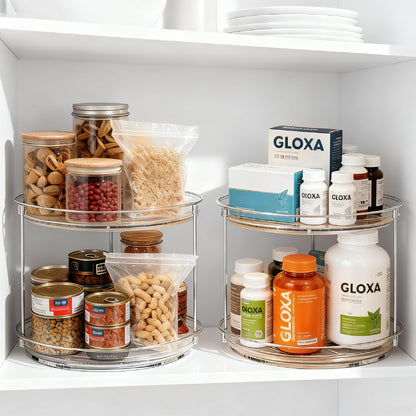 GLOXA 2 Tier Lazy Susan Turntable Organizer for Cabinet, 9.25'' Rotating Spice Rack Organization for Kitchen, Pantry, Bathroom, Vanity, Countertop, Medicine Storage, Seasoning Spice Organizer, 1 Pack