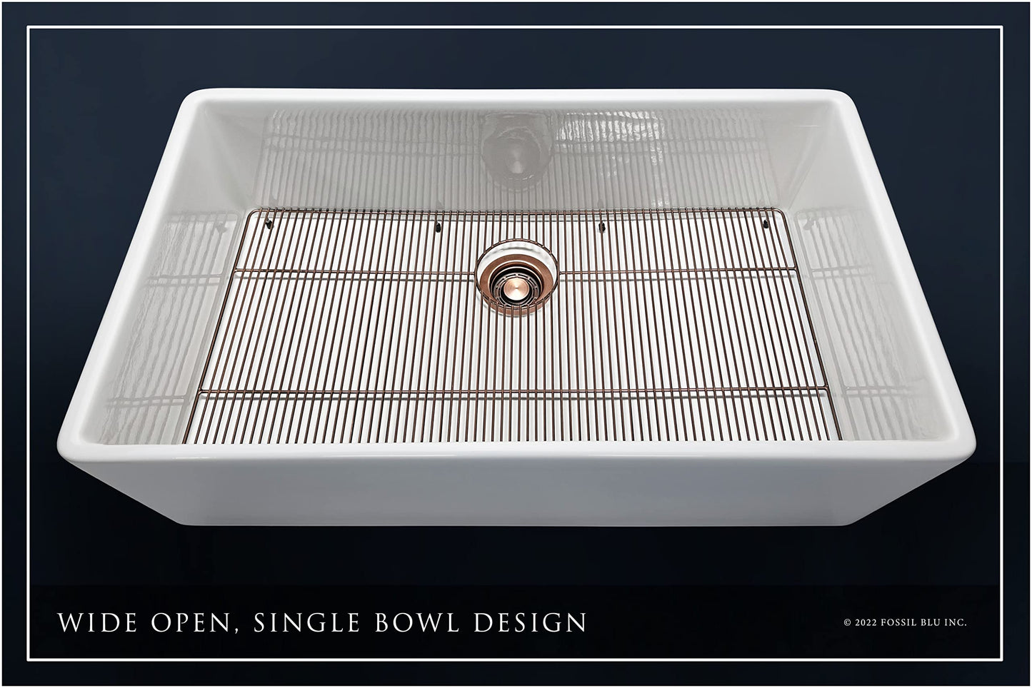 FSW1008AC LUXURY 36-INCH SOLID FIRECLAY FARMHOUSE SINK IN WHITE, ANTIQUE COPPER ACCS, FLAT FRONT