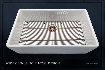 FSW1008AC LUXURY 36-INCH SOLID FIRECLAY FARMHOUSE SINK IN WHITE, ANTIQUE COPPER ACCS, FLAT FRONT