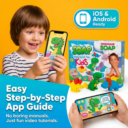 ZenseMe Soap Making Kit for Kids – DIY Soap Making Kit with Dinosaur Soap Moulds (3 Cute Dinosaurs) | Soap Making Supplies for Creative Play & Hygiene - DIY Kits for Kids with Mobile App