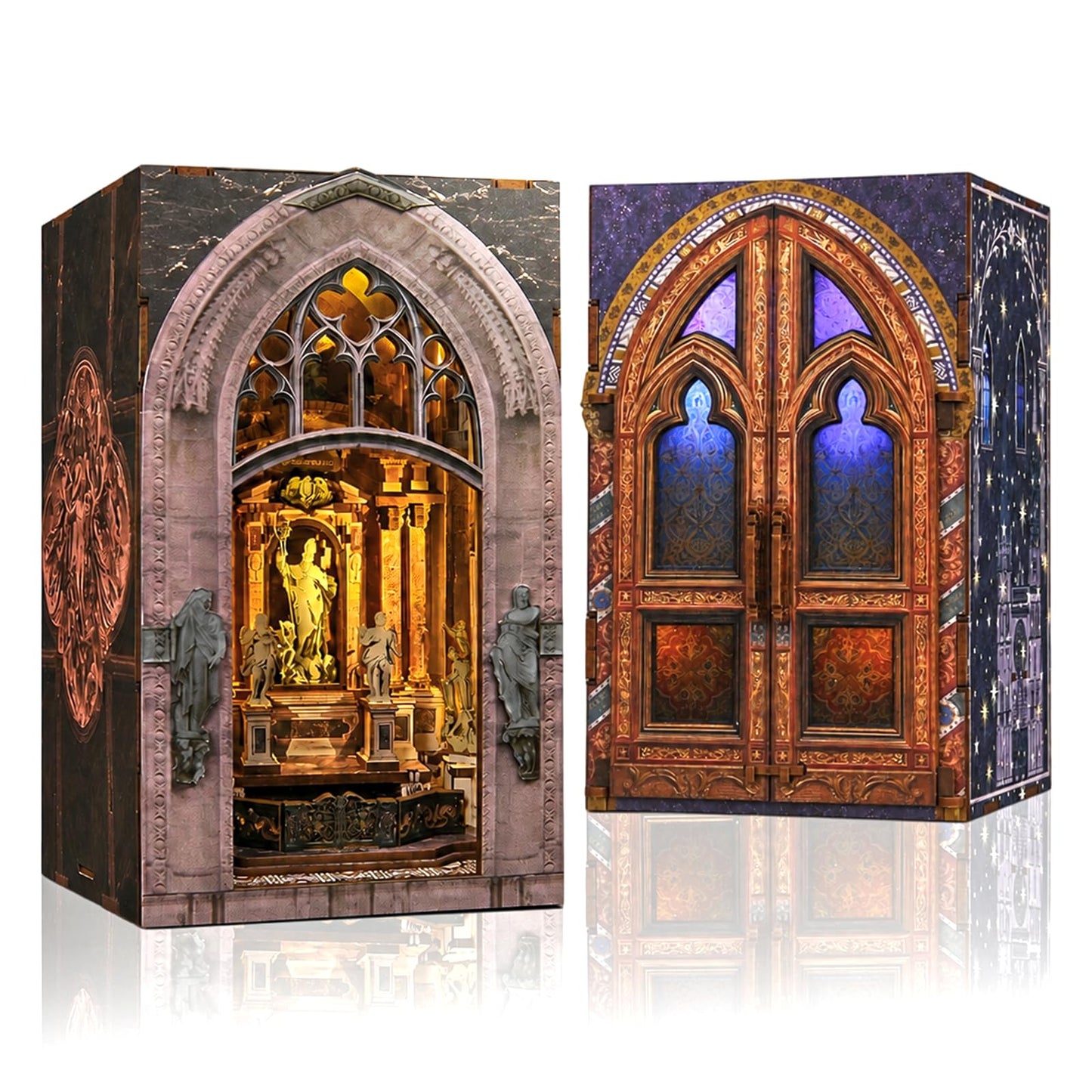 MiniCity 2 Pack Book Nook Kits for Adults, Book Nook Kit Model Kits Craft Kits for Adults - DIY Miniature Doll House Kit for Bookshelf Booknook Tiny House with Led Light