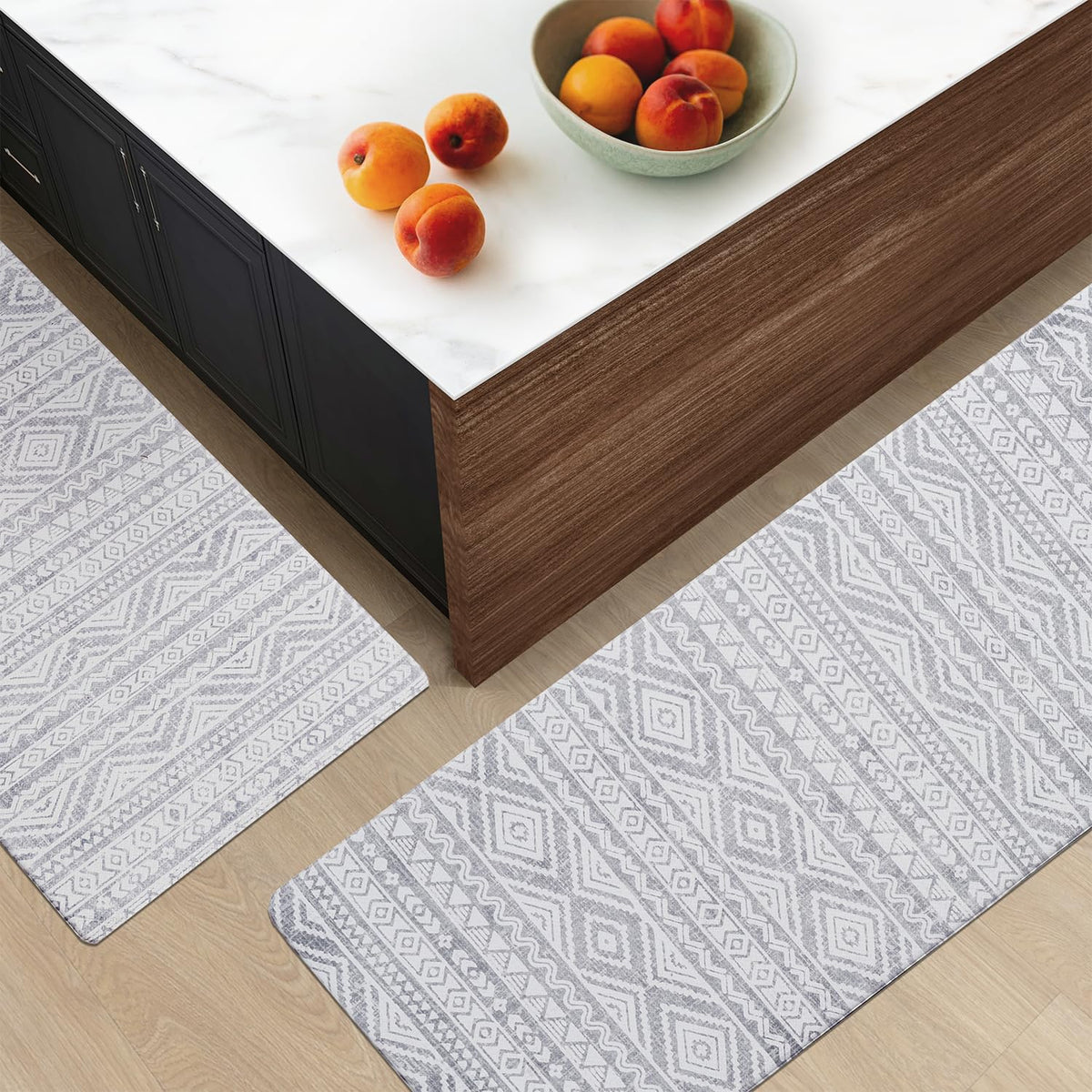 FRESHMINT Anti Fatigue Kitchen Mats for Floor 2 Piece Set, Waterproof & Non-Skid Boho Kitchen Rugs, Cushioned Kitchen Mat for Standing Washable Comfort Desk Kitchen Runners, 17x30+17x47
