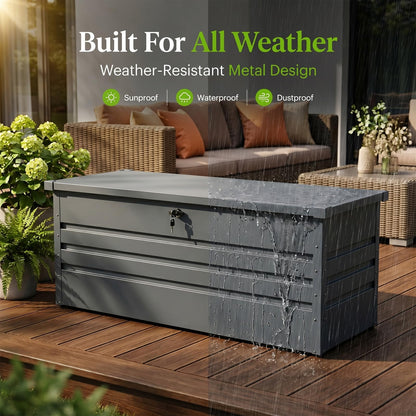 Zolyndo 260 Gallon Waterproof Metal Deck Box, Extra Large Outdoor Storage Box with Hydraulic Lid for Outside Patio, Cushions, Garden Tools, Pool Supplies (Black)