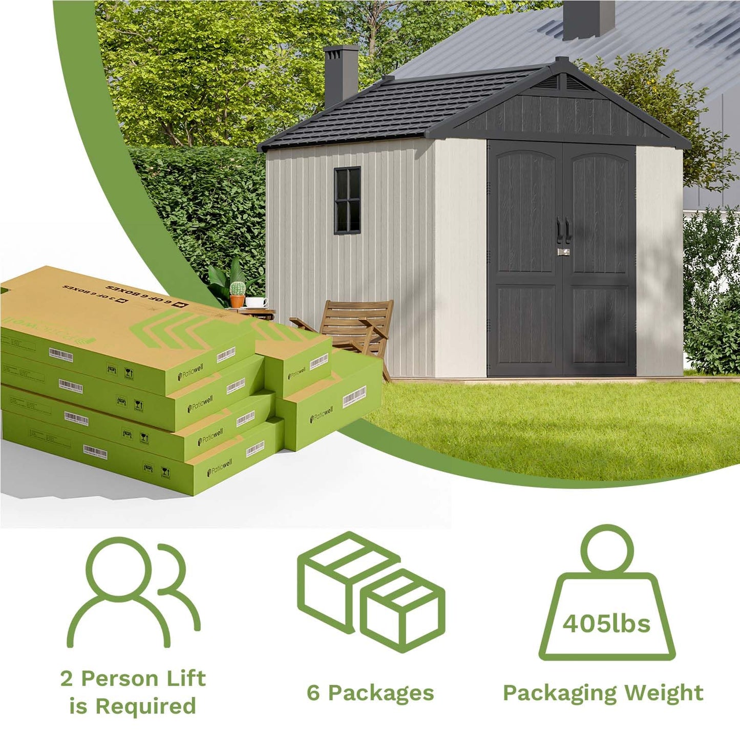 Patiowell 8x8 FT Outdoor Storage Shed, Plastic Shed Resin Garden Tool Shed with Floor & Window & Lockable Door for Patio Furniture, Backyard Tools, Bicycles & Lawnmower, Beige
