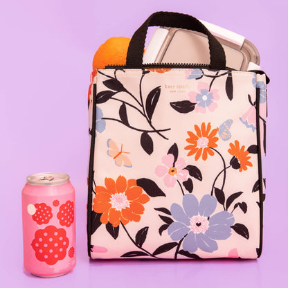 kate spade new york Portable Soft Cooler Lunch Bag, Thermal Tote with Insulated Interior Lining and Storage Pocket, Lunch Tote for Women, Floral Garden
