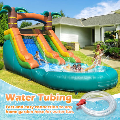 Water Slide Commercial, 21FT Big Water Slide for Kids and Adults with Powerful 950W Blower&Water Tube,100% Commercial Grade PVC Inflatable Adult Water Slides with Splash Pool (Green, 21x12x9FT)