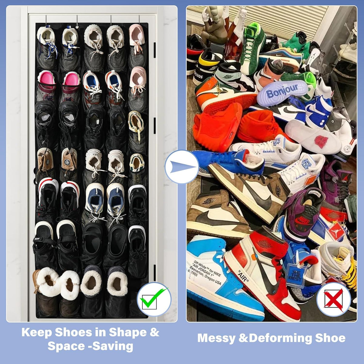 Skiennix Over The Door Shoe Organizer - 35 Large Mesh Pockets With 4 Metal Hooks | Space-Saving Storage Solution