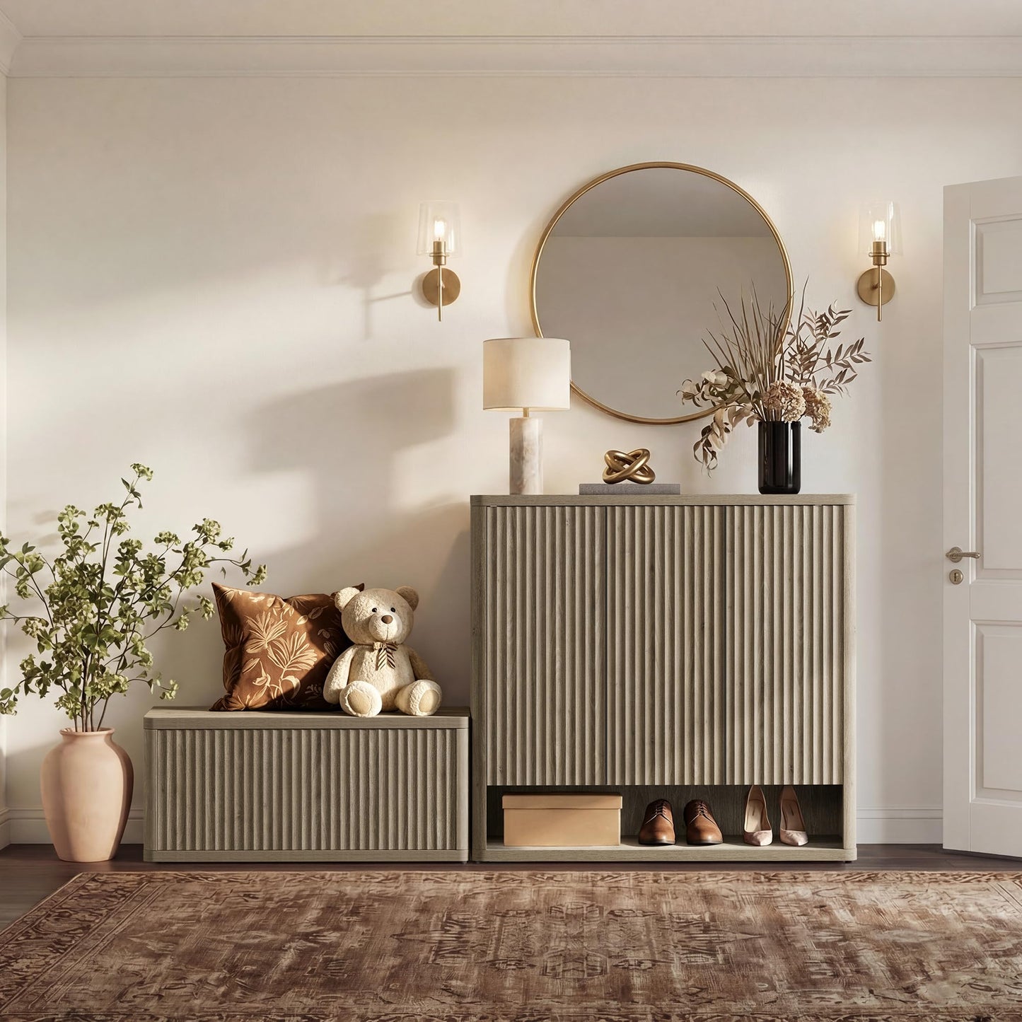 SICOTAS Shoe Cabinet 47.2" Wide Freestanding Hidden Shoe Storage Cabinet with 3 Doors & 4 Adjustable Shelves Tall Modern Shoes Rack Organizer Cabinets Storage for Entryway Hallway Living Room Entrance