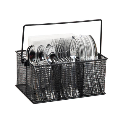 Mind Reader Multi-purpose Storage Caddy with Handle, Desktop Organizer, Cutlery Holder, 4 Compartments, Metal Mesh, Black