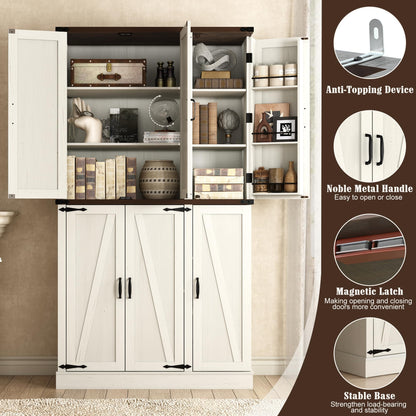 Hlivelood 71" Tall Kitchen Pantry,Farmhouse Storage Cabinet with Barn Doors,Organizer,Rustic Wood Cupboard,Farmhouse Pantry Cabinet for Kitchen,Dining Room,Living Room(Rustic White)