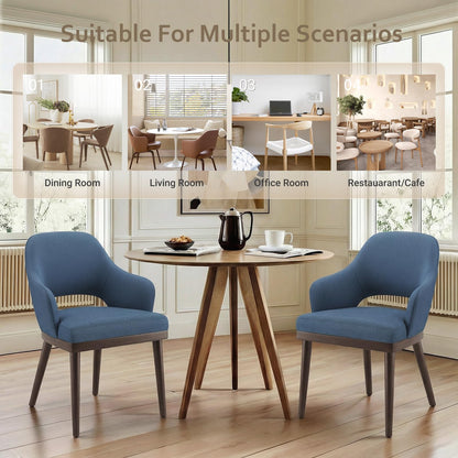 MALOL Wooden Dining Chairs Set of 6, Modern Fabric Upholstered Dining Room Chair, Kitchen Side Chairs, Farmhouse Dinner Chair with Open Back for Kitchen, Blue