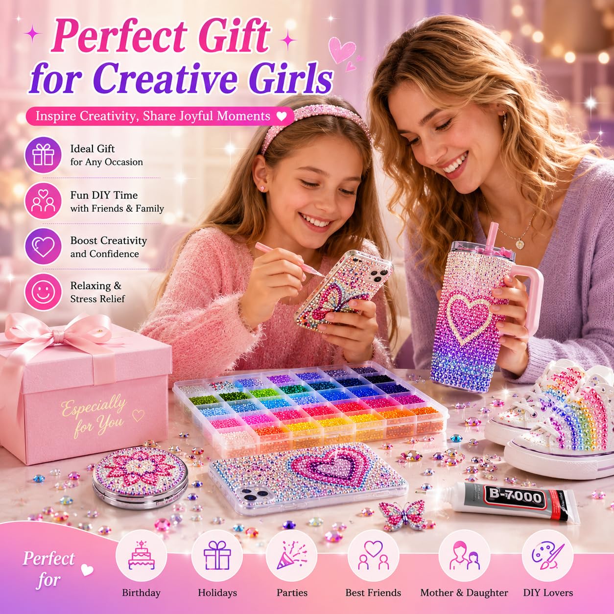40000Pcs 40 Colors Jelly Resin Kit, Bedazzling Kit, Bedazzler Kit with Rhinestones, 3mm Flatback Gems with B7000 Glue & Tools for Crafts, Nails, Shoes