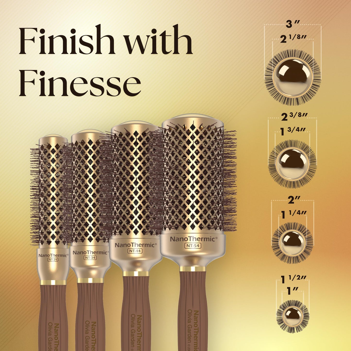 Olivia Garden NanoThermic Ceramic + Ion Round Thermal Hair Brush - Not Electrical - Professional Blowout Brush for Normal to Thick Hair