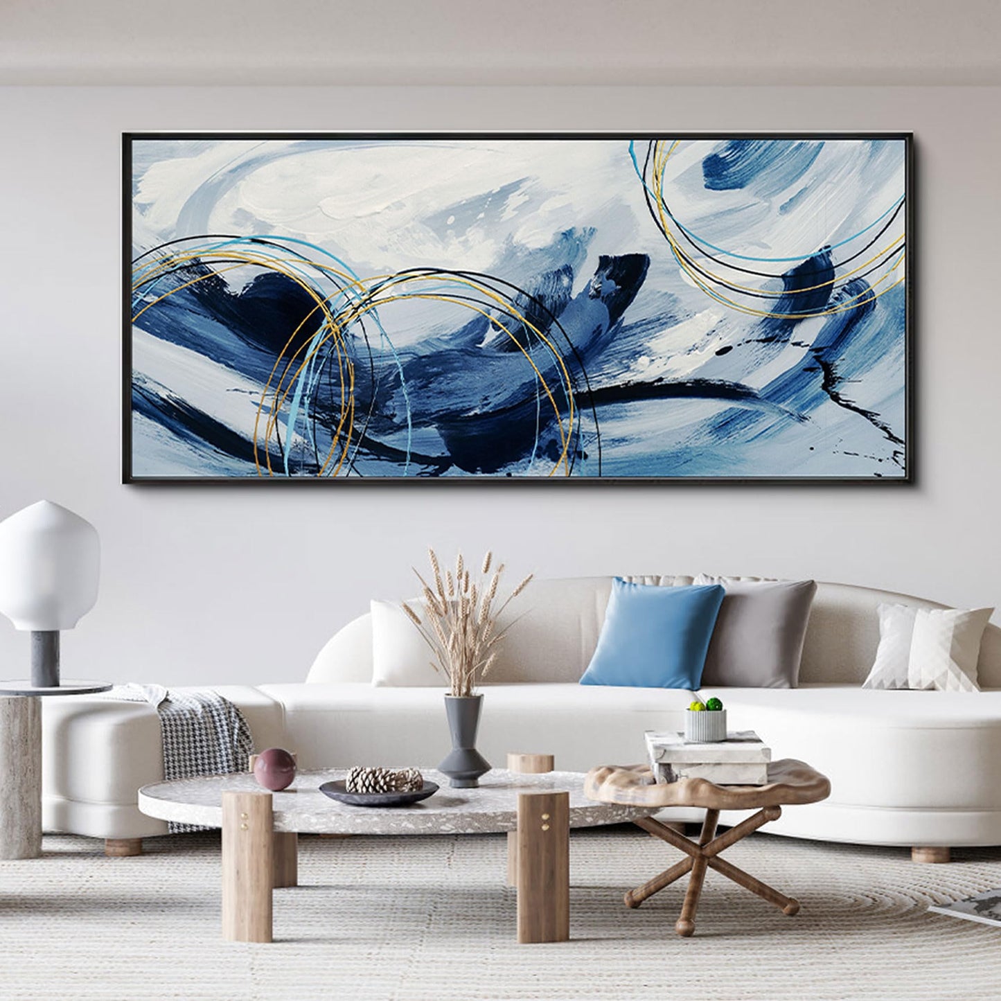 yiijeah Large Wall Art - Modern Blue Abstract Wall Decor for Living Room and Bedroom Print Pictures Canvas Framed Artwork Home Office Decoration