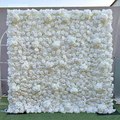 JIIPOREGJ Handmade Romantic Pure White Flowers Wall Large Artificial Flower Wall Backdrop Panels,Rose Wedding Backdrop 3D Floral Wall Fabric Flower Wall for Party Bridal,One Color,3m*3m/10 * 10FT
