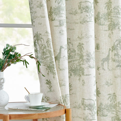 jinchan 63 Inches Country 2 Linen Toile Curtains Long for Living Room Toile de Jouy Floral Curtains French Farmhouse