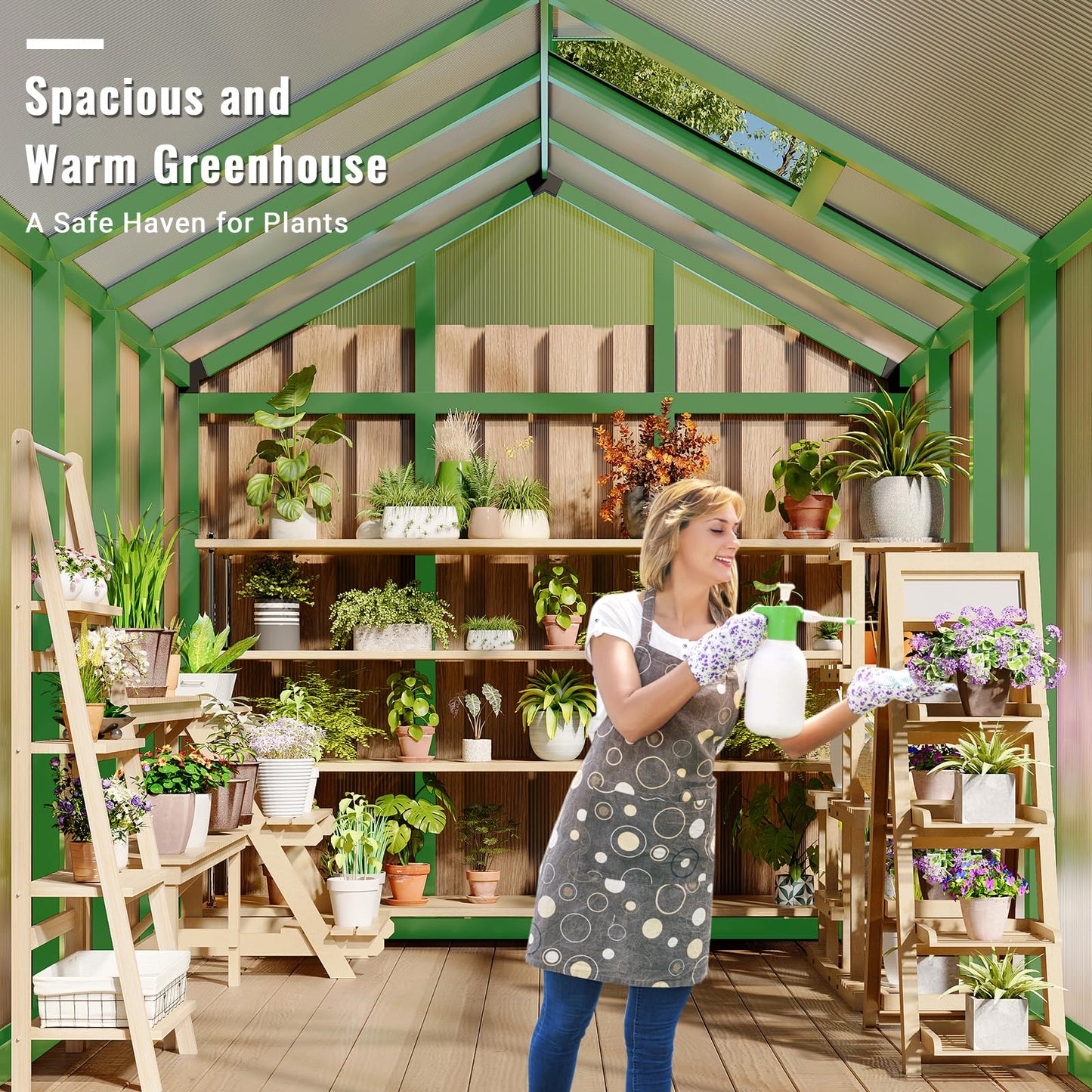 GarveeTech 6X10 FT Greenhouse, Polycarbonate Garden Greenhouse for Outdoors,Aluminum Frame Green House with Lockable Door and Adjustable Roof Vent, Ideal for Backyard Patio and Outside Growing