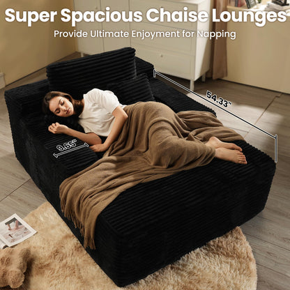 ovios 67'' Chaise Lounge Chair Indoor, Oversized Upholstered Boneless Sofa Bed, Deep Seat Sleeper Couch, Plush Cloud Sofas Couches for Living Room, No Assembly Required (Faux Fur, Black)