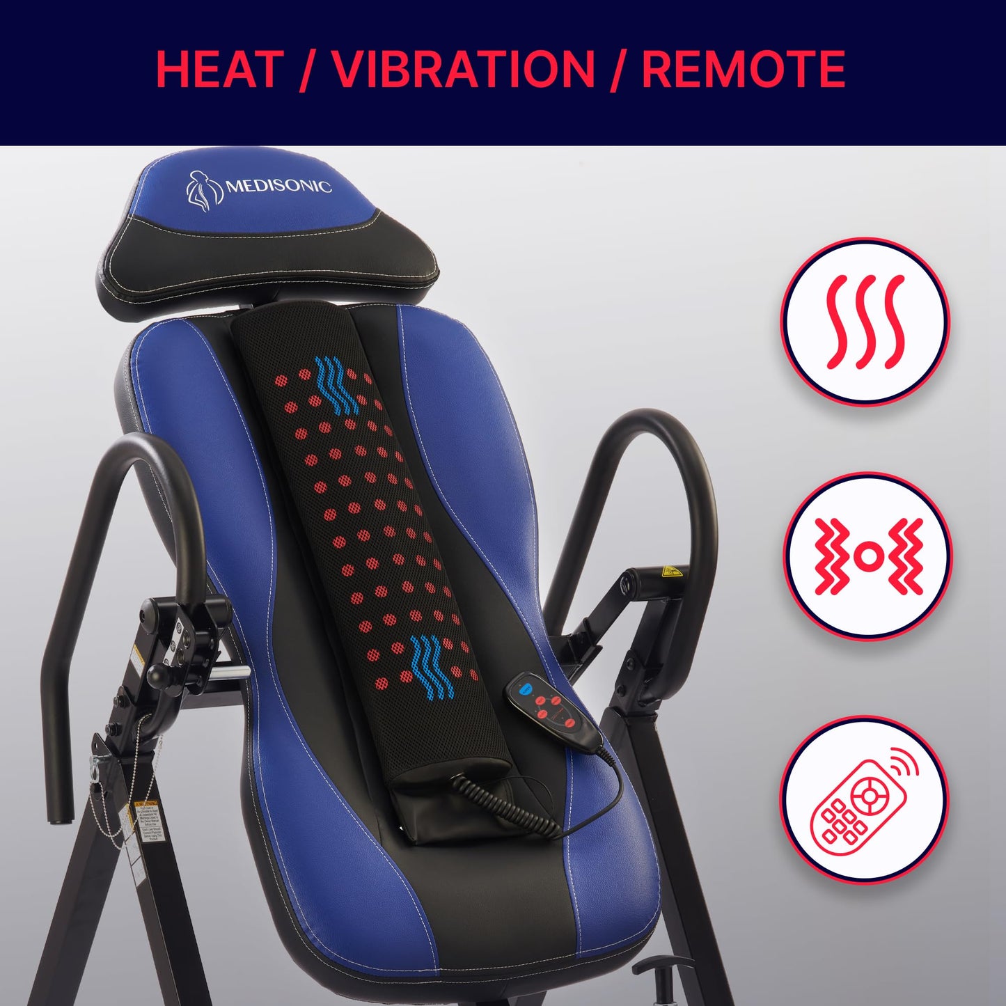 MediSonic Elite Inversion Table with Adjustable & Removable Lumbar Pad, Comfortable Ankle Security Cups, Multiple Inversion Angles, Heavy-Duty Frame, 300 lb Capacity, Blue