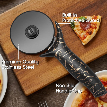 CYDNNE pizza cutter wheel with Removable and Washable Blade - Perfect for pizza Rolls, Pastry, Cheese, and cakes - Easy to Clean and Replace - Non-slip Grip for Smooth Cutting 8.47 Inches (Black)
