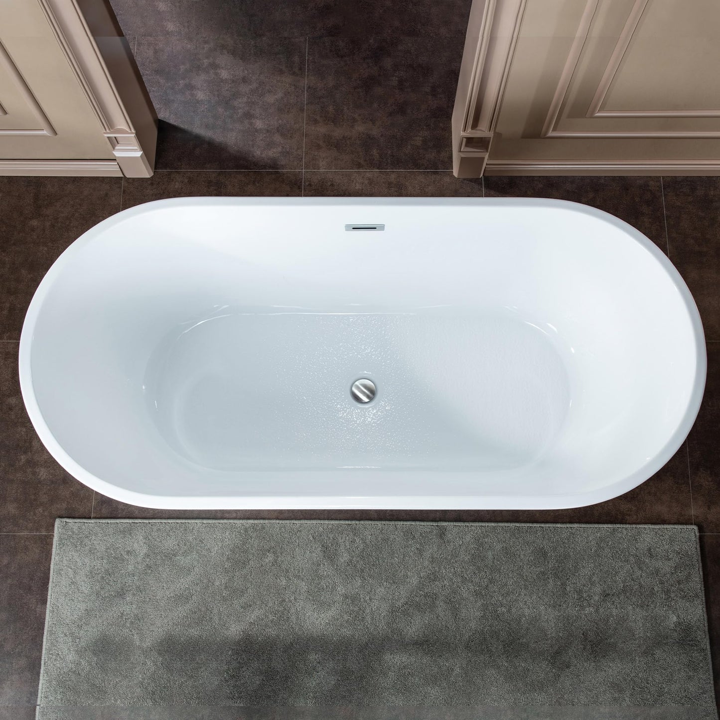 WOODBRIDGE 67" Acrylic Freestanding Bathtub Contemporary Soaking White Tub with Chrome Overflow and Drain