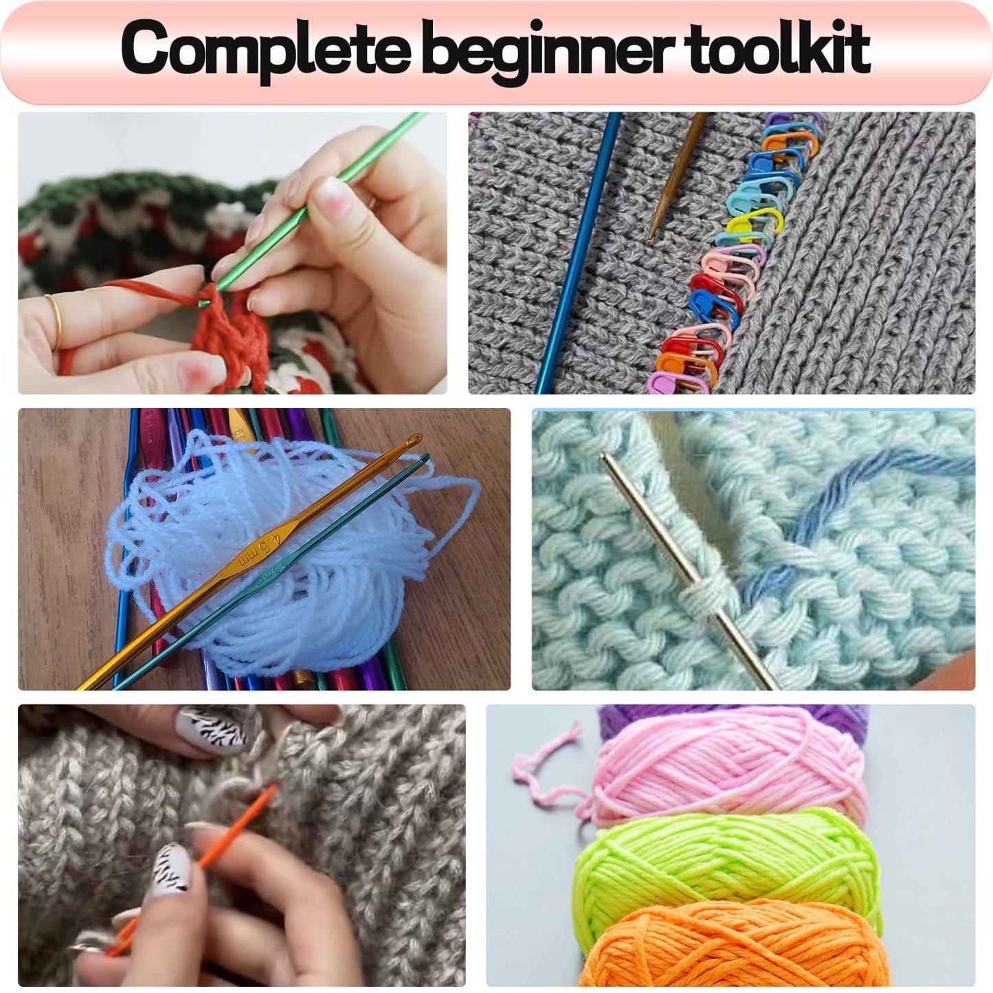 Crochet Kit for Beginners, 336Pcs Crochet Kits with 1500 Yards 30 Colors Yarn for Crocheting, 100Pcs Safety Eyes and Noses, knitting kit Accessories Include 30Pcs Crochet Hooks Waterproof Bag