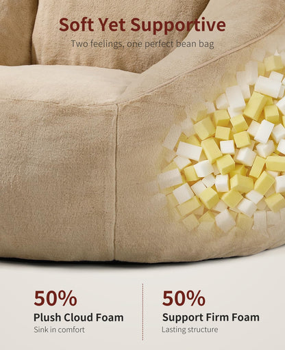 Relefree 70.9" Oversized Bean Bag Chairs for Adults,Loveseat Sofa,Plush Modern Boneless Loveseat,Bean Bag Couch for Reading,Mini Small Couches for Living Room, Office,Bedroom,Apartment,Latte Brown