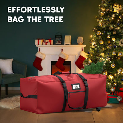 Kesfitt Christmas Tree Storage Bag 9Ft, Rolling Christmas Tree Bag with Wheels, Christmas Tree Storage Box with Adjustable Straps Fits Artificial Tree, 600D Oxford Extra Large Heavy Duty, Dual Zippers