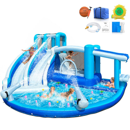 Inflatable Water Slide Bounce House, 7-in-1 Store-Themed Wet/Dry Dual-Use Slide with UL Blower, Kids' Backyard Party Summer Splash Fun Water Slide Fun for Active Kids 3-12 (Dual Slide)