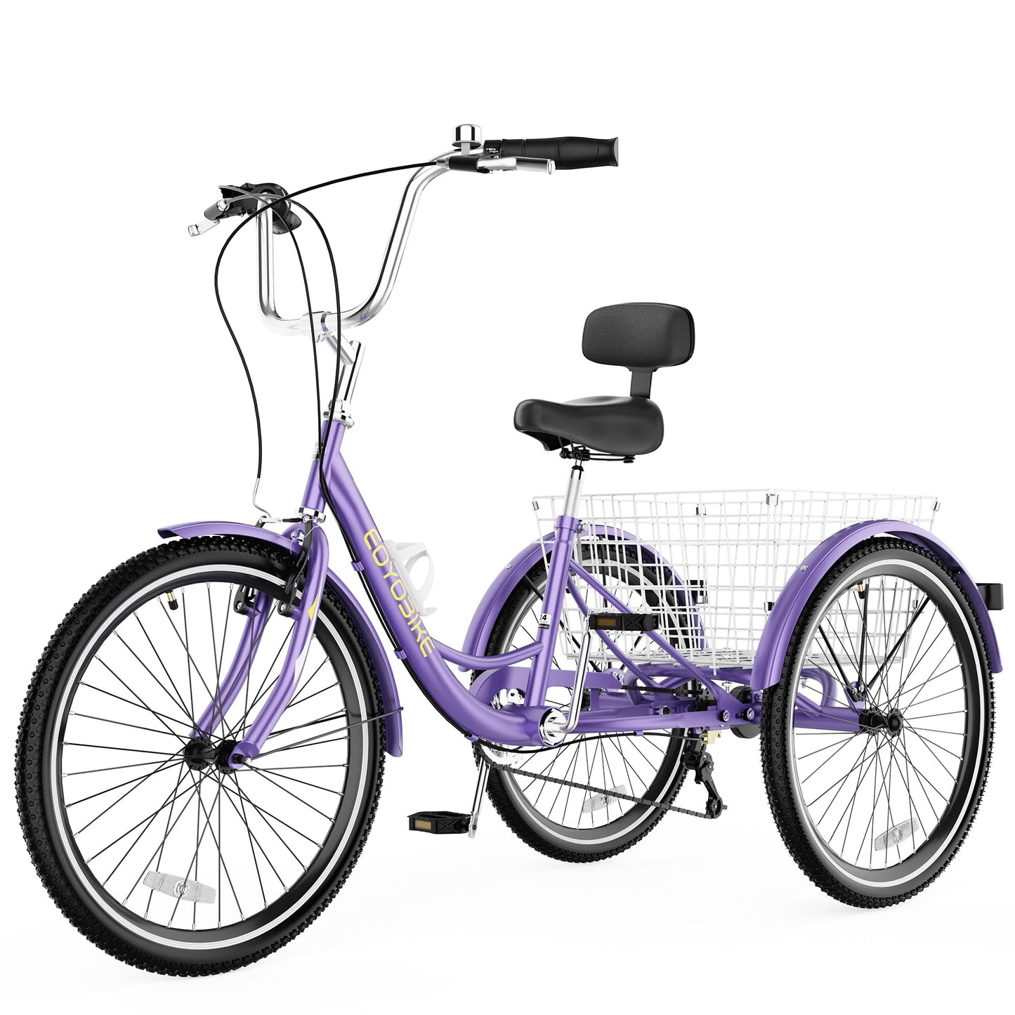 EOYOBIKE Adult Tricycle 3-Wheel Cruiser Bike, Low Step-Through, Heavy-Duty Comfort Trike with Adjustable Handlebar & Spring Saddle, Large Rear Basket, for Seniors & Adults (Amethyst Dusk, 26" Tire)