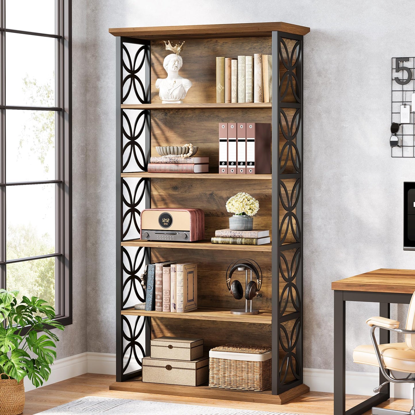 Tribesigns 6-Tier Tall Bookshelf Set of 2, 71" Industrial Bookcase with Metal Frame, Freestanding Open Storage Shelves for Home Office, Living Room, Bedroom