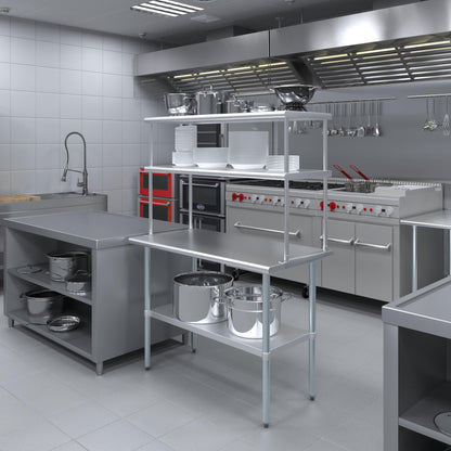 AmGood 48 Inch Double Tier Overshelf, 48 in. x 18 in. x 32 in. Stainless Steel Table Mount Shelf, 2 Tier Over Shelf for Prep Tables, Commercial Kitchen Storage Rack, Restaurant Equipment, NSF