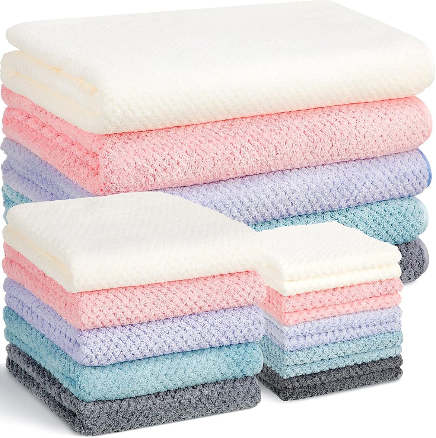 20 Set 5 5 10 Mixweer Pcs Bath Towel and Washcloths for Bathroom Includes Bath Towels Hand Towels Washcloths, Soft