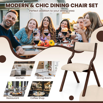 Giantex Folding Dining Chairs Set of 4, No Assembly Folding Chairs w/Linen Padded Seats, Wood Foldable Kitchen Chairs, Easy to Store Extra Event Chairs, Padded Folding Chair for Wedding Guests Party