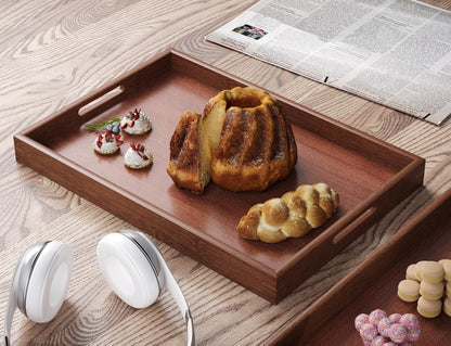 Fibogollo Bamboo Set of 2 Serving Tray with Handles,Decorative Trays Platter,Breakfast Tray in Bed,Food Drinks Tray for Eating,Working,Storing(Brown)