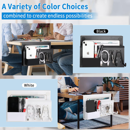 Desk Side Storage Under Desk Laptop Holder, No Drill Hanging Desk Organizer with Pen Holder, Clamp-On Table Side Tray Desktop Organization Mount for Office and Home (White)