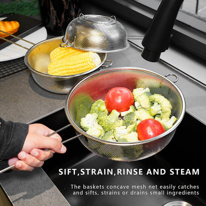 ICEICE Metal Fine Mesh Strainer and Colander for Kitchen with Handle, Stainless Steel Pasta Strainer/Kitchen Funnel/Collander/Sifter for Strain/Wash Vegetables, Fruits, Spaghetti, Rice (10.2＂)